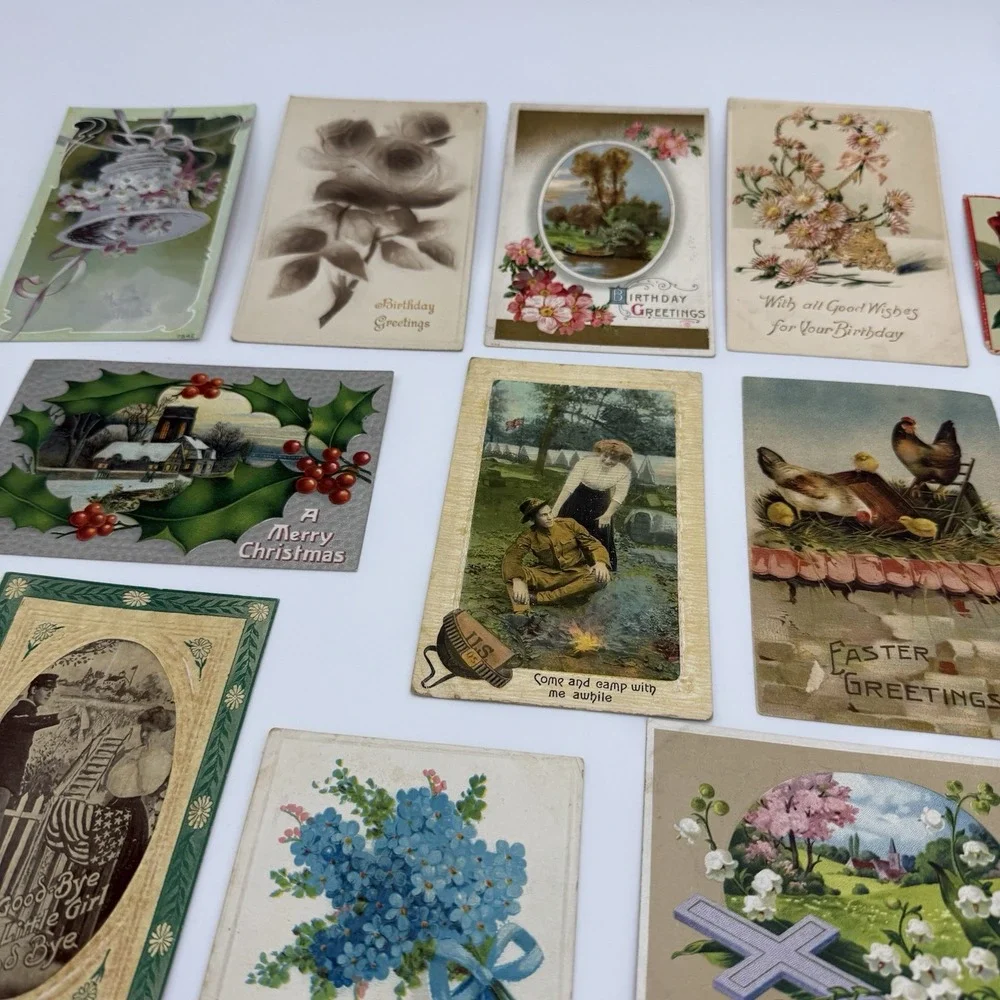 Lot 22 Antique Postcard Lot Embossed Flowers Valentine Easter 1910-1920 Stamp